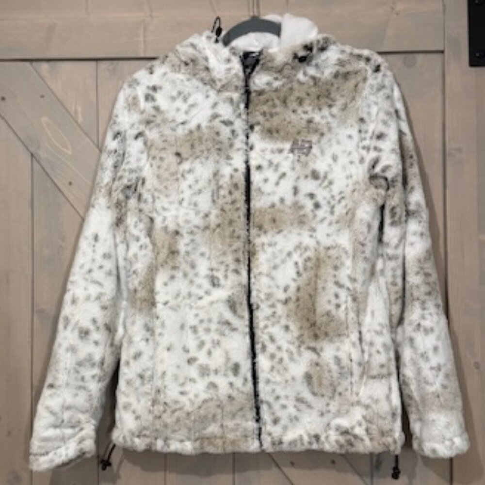 New Balance Sherpa Animal Print Faux Fur Womens Zip Jacket M EUC